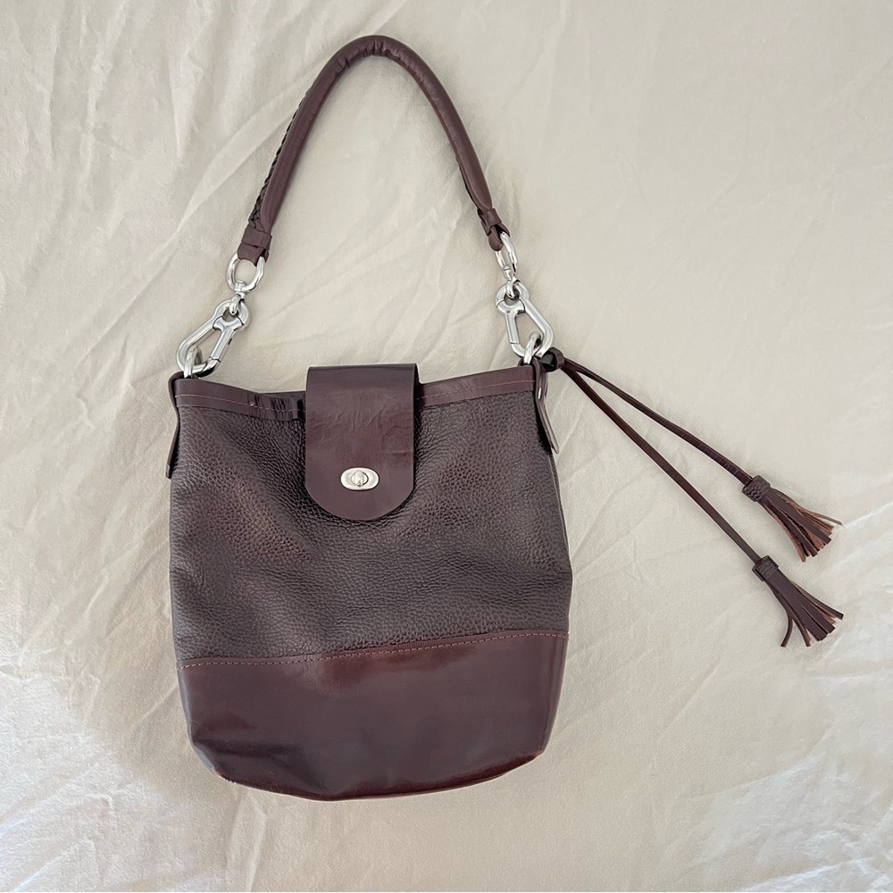 vintage brown leather bucket bag